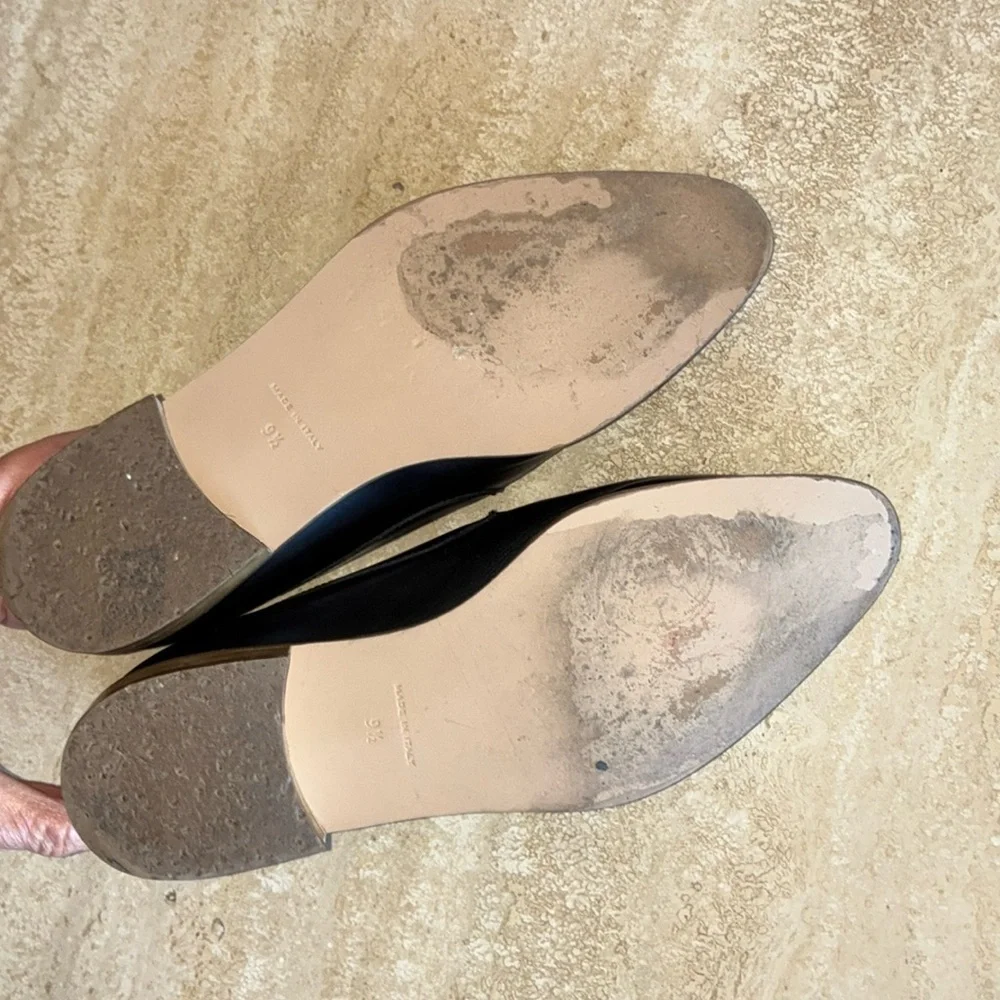 Everlane Italian women 9.5, black leather loafers, stacked leather sole/heel EUC